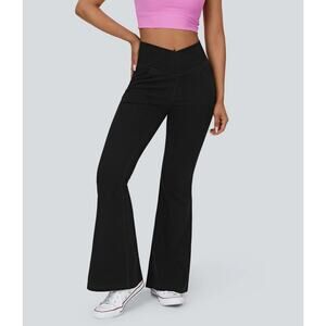 NWT Halara Flex Super Flare Jeans High Waisted Crossover Black Womens L Petite